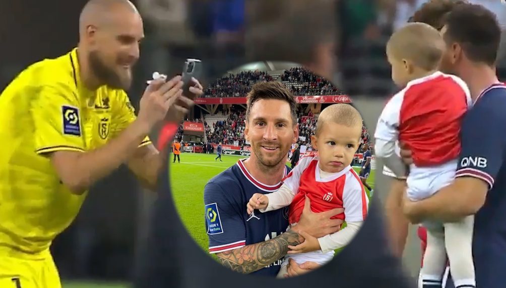 Predrag Rajkovic bế con ra chụp ảnh cùng Messi